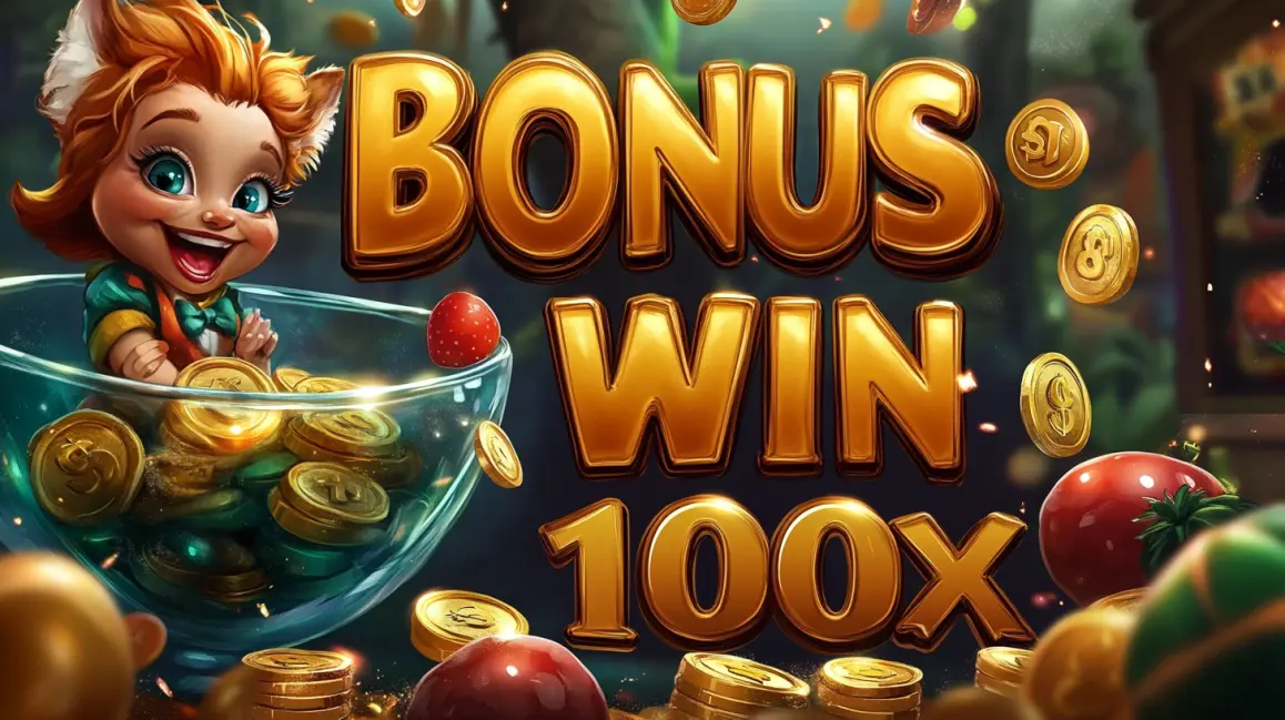 A happy woman with curly black hair holds cash, with a large 'BONUS' sign, as casino chips, cards, and money are flying around, celebrating a win at KING1.