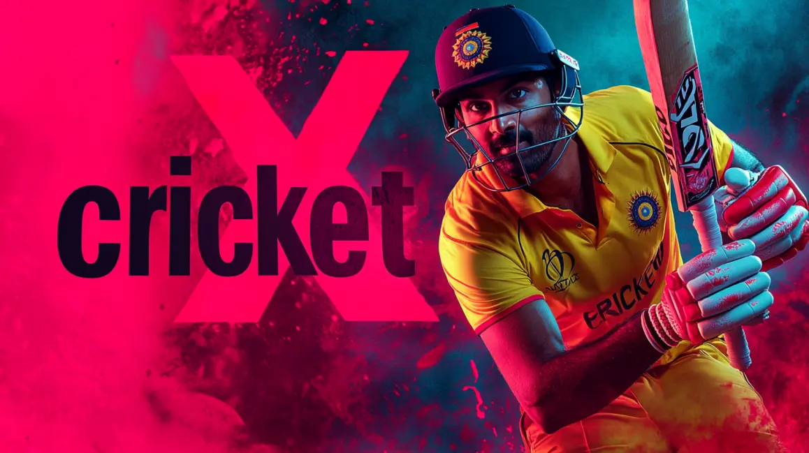 A cricket player in a yellow jersey is featured next to the 'cricket X' logo, highlighting the modern, fast, and exciting way to bet on cricket with the KING1 app.